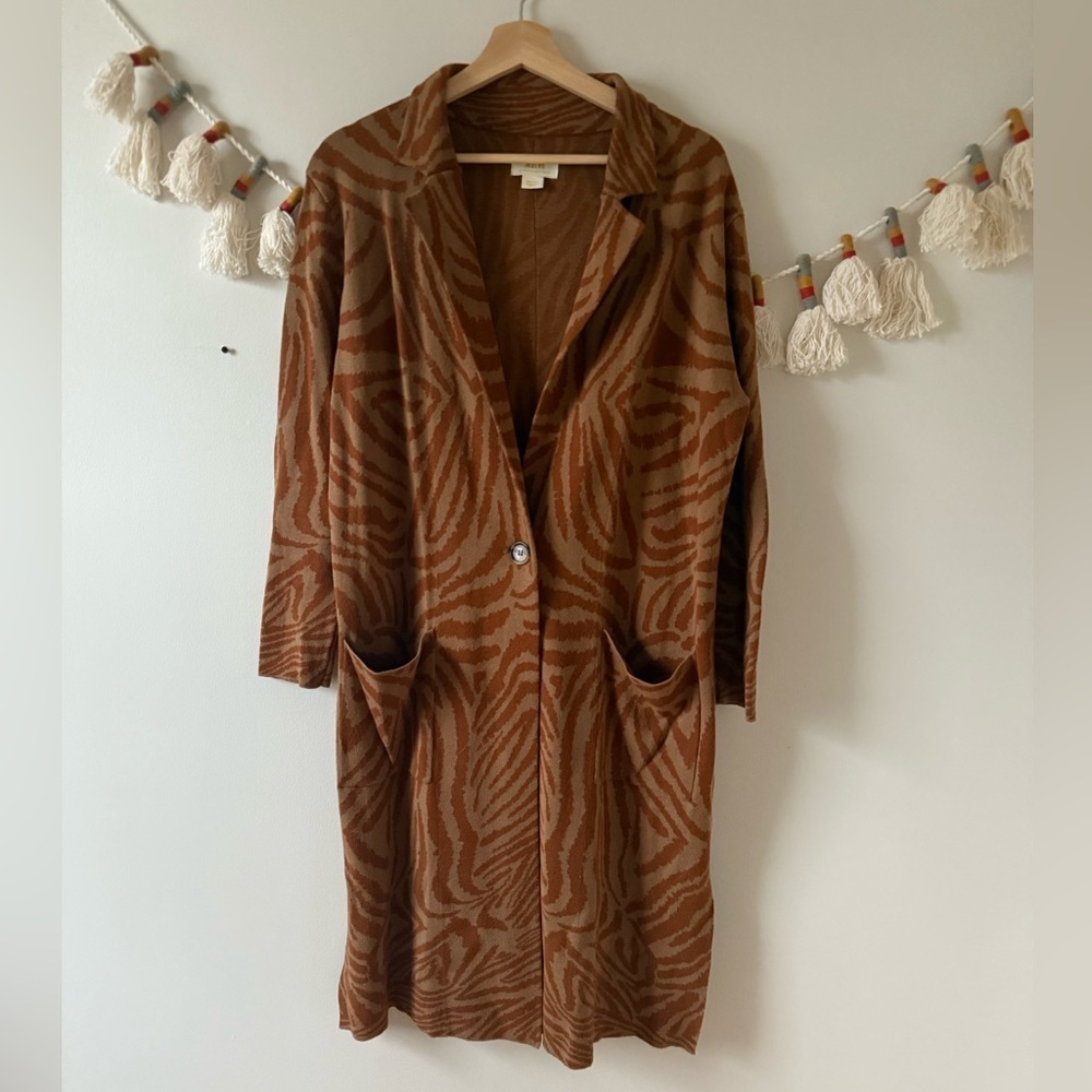 Anthropologie Maeve Ayla Zebra Longline Duster Sweater Cardigan Preppy Modest S